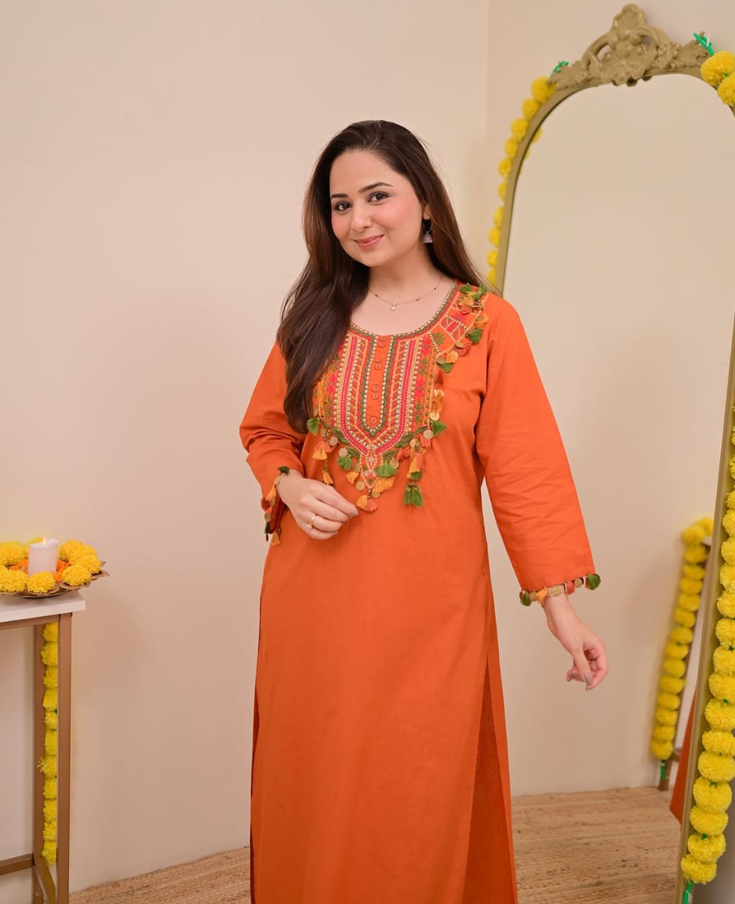 Pure Cotton Festive Embroidered Kurta Pant Set